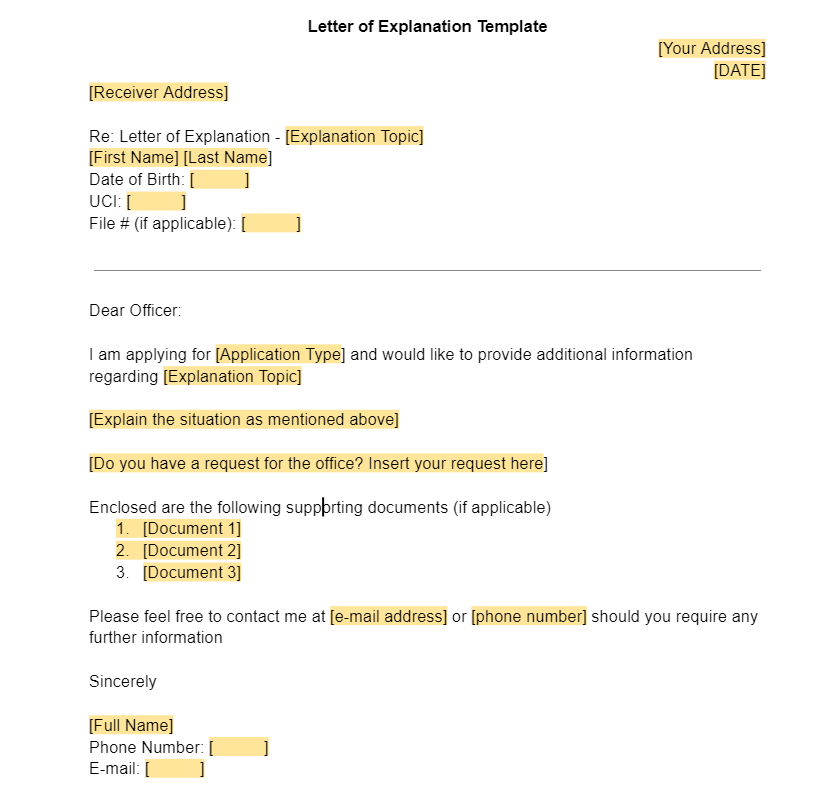 Letter of Explanation Template